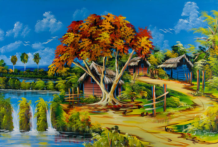 Peinture Haitiennne Julian Santana (1.50x1.02) Peintre Haitien