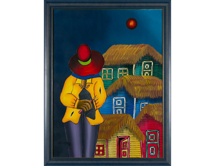 Peinture Dominicaine A Sandchez Casa Demengué 2007 (1.15x0.90) Peintre Dominicain